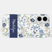 Coques Case-Mate iPhone Nom de fleur sauvage à l'aquarelle bleue (Verso (horizontal))