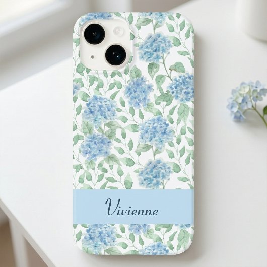 Coques Case-Mate iPhone Nom de fleur sauvage aquarelle bleu vert