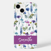 Coques Case-Mate iPhone Nom de fleur sauvage aquarelle bleu violet (Verso)