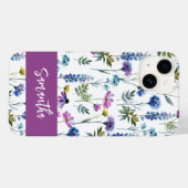 Coques Case-Mate iPhone Nom de fleur sauvage aquarelle bleu violet (Verso (horizontal))