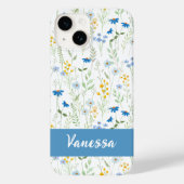 Coques Case-Mate iPhone Nom de fleur sauvage aquarelle bleue (Verso)
