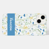 Coques Case-Mate iPhone Nom de fleur sauvage aquarelle bleue (Verso (horizontal))