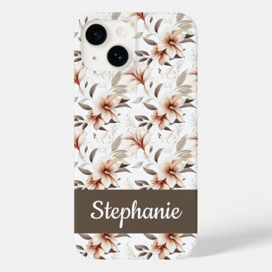 Coques Case-Mate iPhone Nom de fleur sauvage aquarelle rose marron (Verso)