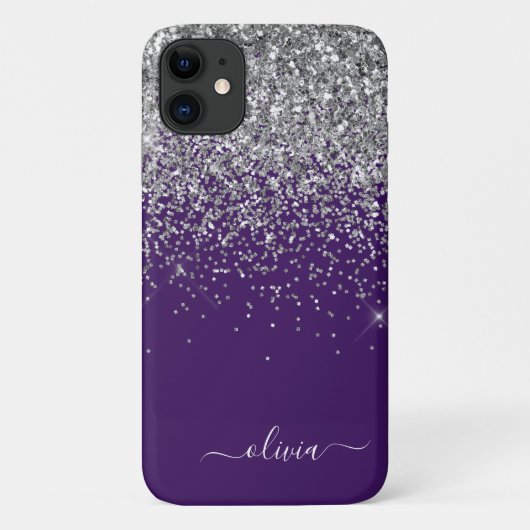 Coques Case-Mate iPhone Nom de jeune fille pailleté violet argenté (Dos)