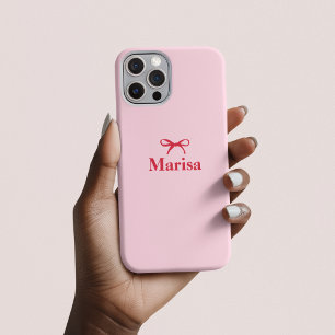 Coques iPhone 16 Pro Nom de la boîte rose et rouge personnalisée   Élég