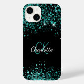 Coques Case-Mate iPhone Nom de la parties scintillant verte turquoise noir (Verso)