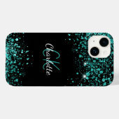 Coques Case-Mate iPhone Nom de la parties scintillant verte turquoise noir (Verso (horizontal))