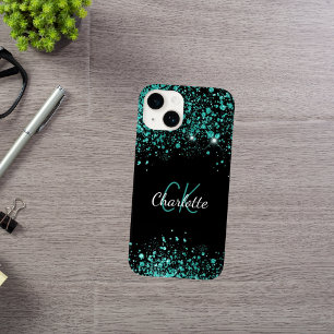 Coque Pour iPhone 14 Nom de la parties scintillant verte turquoise noir
