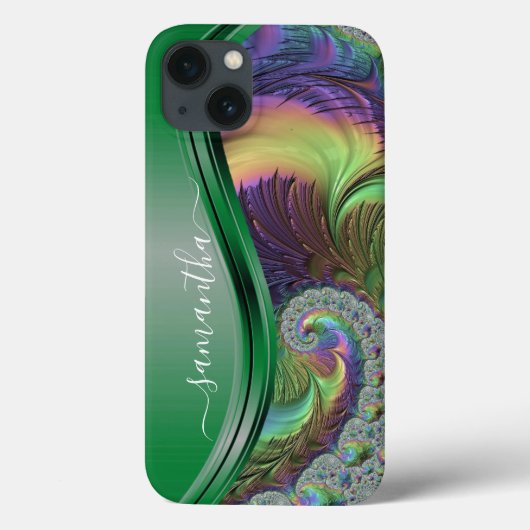 Coques Case-Mate iPhone Nom de la signature fractale verte (Verso)