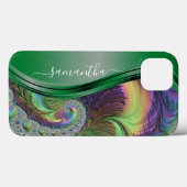 Coques Case-Mate iPhone Nom de la signature fractale verte (Verso (horizontal))