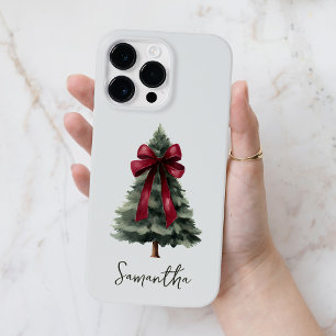 Coque Pour Pour iPhone 14 Pro Max Nom de l'arbre de Noël à l'aquarelle avec ruban ro