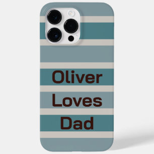 Coque Pour Pour iPhone 14 Pro Max Nom de l'enfant Amour papa sur Bleu rayé