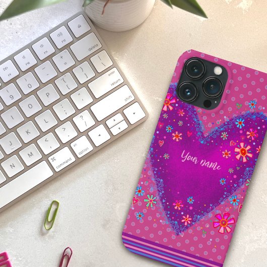 Coques Case-Mate iPhone Nom de l'inspiribilité du coeur floral pourpre