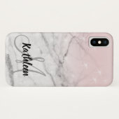 Coques Case-Mate iPhone Nom de marbre gris Girly de monogramme de rose (Dos (Horizontal))