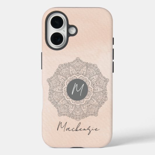 Coques Case-Mate iPhone Nom de modèle de monogramme Mandala moderne rose p (Verso)