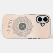 Coques Case-Mate iPhone Nom de modèle de monogramme Mandala moderne rose p (Verso (horizontal))