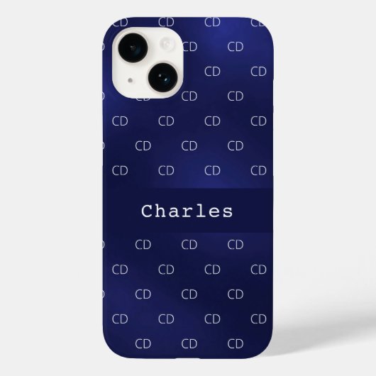 Coques Case-Mate iPhone Nom de monogramme blanc bleu marine initiales mini (Verso)