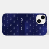 Coques Case-Mate iPhone Nom de monogramme blanc bleu marine initiales mini (Verso (horizontal))