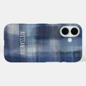 Coques Case-Mate iPhone Nom de monogramme bleu marine aquarelle plaid tart (Verso (horizontal))