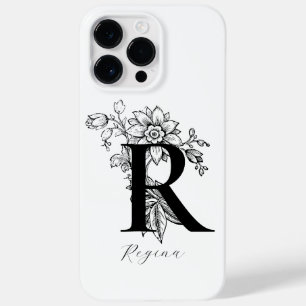 Coque Pour Pour iPhone 14 Pro Max Nom de monogramme de lettre R botanique