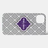 Coques Case-Mate iPhone Nom de monogramme élégant Motif marocain violet gr (Verso (horizontal))