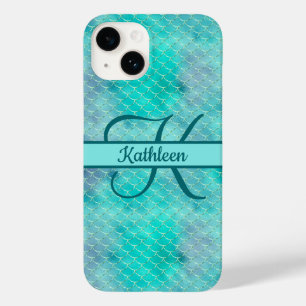 Coque Pour iPhone 14 Nom de monogramme initial Mermaid Blue Purple Gree