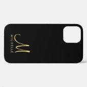 Coques Case-Mate iPhone Nom de monogramme manuscrit noir et or personnalis (Verso (horizontal))