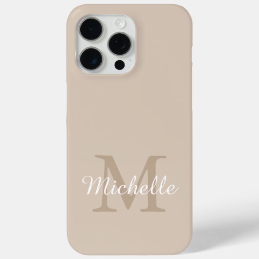 Coques Case-Mate iPhone Nom de monogramme moderne beige écriture (Verso)