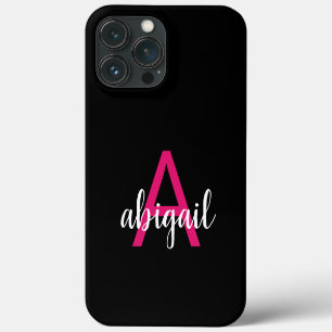 Case-Mate iPhone Case Nom de monogramme moderne rose chaud noir élégant