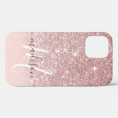 Coques Case-Mate iPhone Nom de monogramme pailleté rose gold féminin (Verso (horizontal))