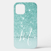 Coques Case-Mate iPhone Nom de monogramme pailleté sarcelle féminin (Verso)