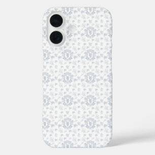Coques iPhone 16 Nom de monogramme répétitif Toile Bleue Victorienn