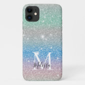 Coques Case-Mate iPhone Nom de monogramme scintillant avec dégradé pastel (Dos)