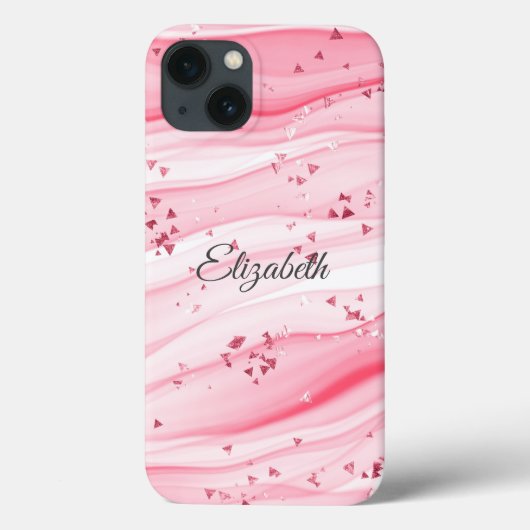 Coques Case-Mate iPhone Nom de monogramme tourbillons rose marbre étincell (Verso)
