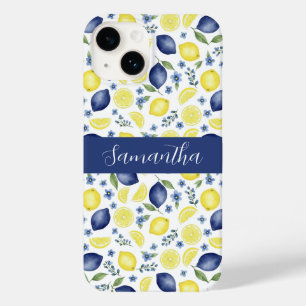 Coque Pour iPhone 14 Nom de motif de citron de pays français bleu