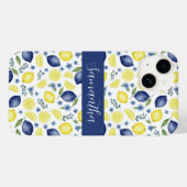 Coques Case-Mate iPhone Nom de motif de citron de pays français bleu (Verso (horizontal))