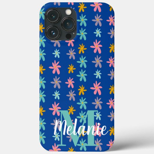 Coques Case-Mate iPhone Nom de motif fleur groovy bleu (Verso)