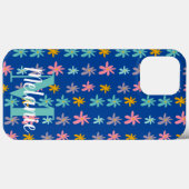 Coques Case-Mate iPhone Nom de motif fleur groovy bleu (Verso (horizontal))