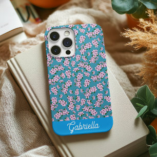 Coque Pour iPhone 14 Nom de motif floral de fleur de cerisier rose