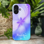 Coques iPhone 16 Nom de papillon Abstrait de la fille violette mode<br><div class="desc">Papillon Abstrait Purple Girly moderne Nom personnalisé comprend un joli papillon abstrait sur un arrière - plan violet et bleu avec votre nom personnalisé à la base. Personnalisez en modifiant le texte dans la zone de texte fournie. Créé par Evco Studio www.zazzle.com/store/evcostudio</div>