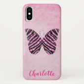 Coques Case-Mate iPhone Nom de papillon rose Monogramme (Dos)