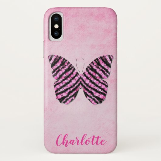 Coques Case-Mate iPhone Nom de papillon rose Monogramme (Dos)