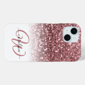 Coques Case-Mate iPhone Nom de parties scintillant de rose monogramme élég (Verso (horizontal))