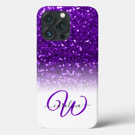 Coques Case-Mate iPhone Nom de parties scintillant violet monogramme éléga (Verso)