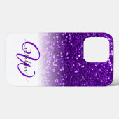 Coques Case-Mate iPhone Nom de parties scintillant violet monogramme éléga (Verso (horizontal))