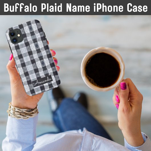 Coques Case-Mate iPhone nom de plaid de buffle noir et blanc