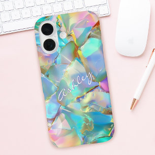 Coques iPhone 16 Nom de script blanc sur fond opale