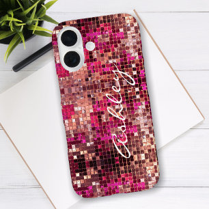 Coques iPhone 16 Nom de script blanc sur la Parties scintillant