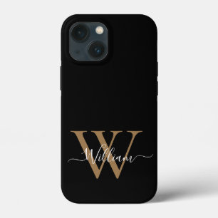 Case-Mate iPhone Case Nom de script de monogramme en or noir moderne