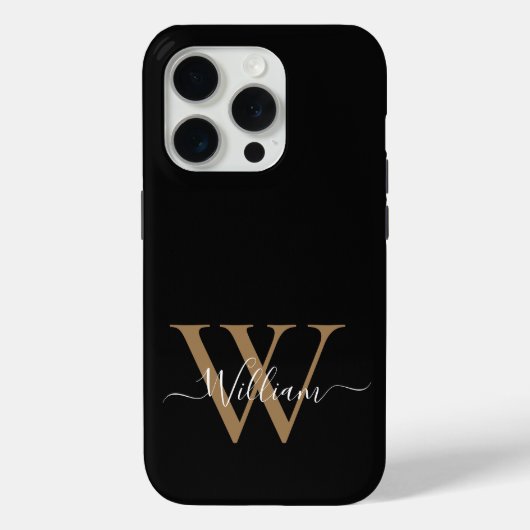 Coques Case-Mate iPhone Nom de script de monogramme en or noir moderne (Verso)